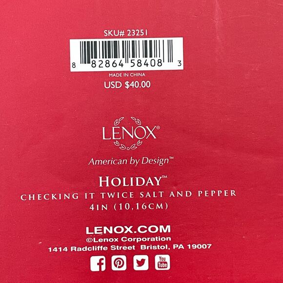 Lenox Holiday Christmas Salt & Pepper Shakers Santa & Toy Bag Checking It Twice - Picture 11 of 11